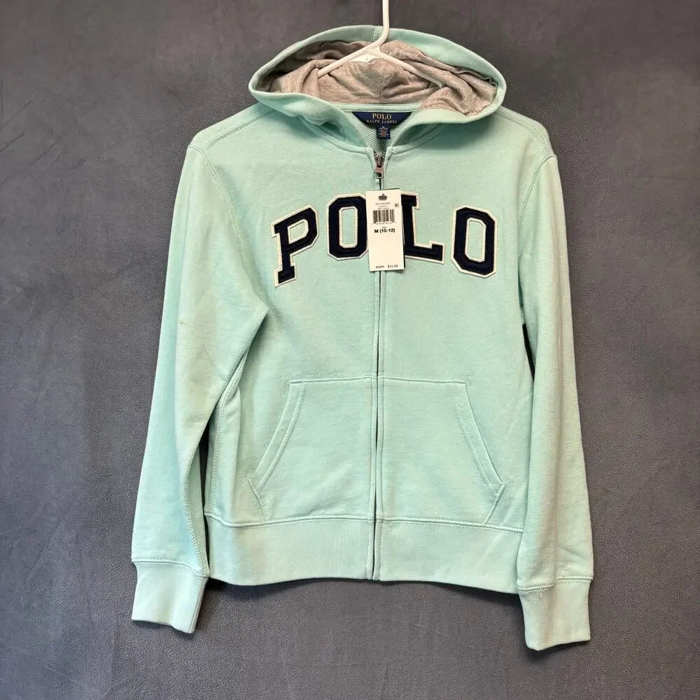Polo Ralph Lauren Full Zip Hoodie Kids Medium Preppy Cozy Streetwear Aqua Teal